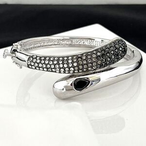 New Silver Tone Hinged Bangle Bracelet Crystal Accented Ombre Design HSN 4F